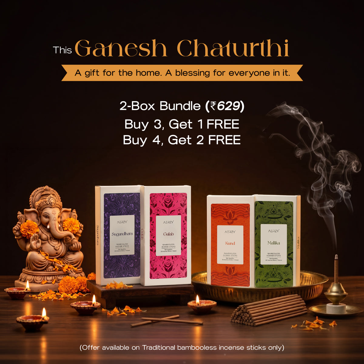 Traditional Bambooless Incense Sticks Festive Pack